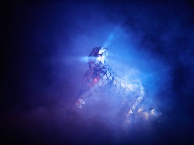 Ayna yansıtıcı takım dizlerinin üzerinde kalan insanlar. Gelecekteki insanlık kavramı