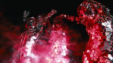 Ayna yansıtıcı elbiseli robotlar gibi davranan insanlar. Gelecekteki insanlık kavramı