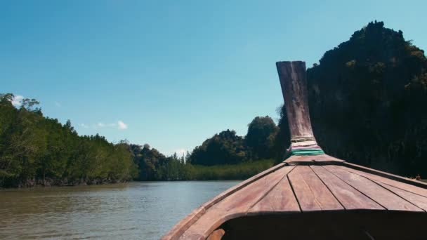 Passeio de barco de cauda longa pelo rio através da floresta de manguezais na baía de Phang Nga, Tailândia — Vídeo de Stock