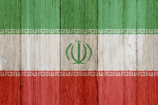 Rustic Old Iranian Flag Weathered Wood Background — Stock Photo, Image