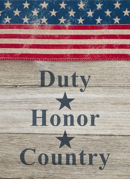 Duty Honor Country Message Usa Vecchia Bandiera Patriottica Sfondo Legno — Foto Stock