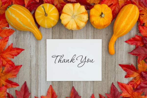 Thank You Message Fall Gourds Leaves Leafs Weathered Wood — Stock Photo, Image