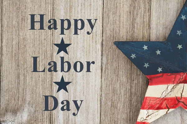 Happy Labor Day Gruß Usa Patriotischer Altstern Auf Verwittertem Holzgrund — Stockfoto