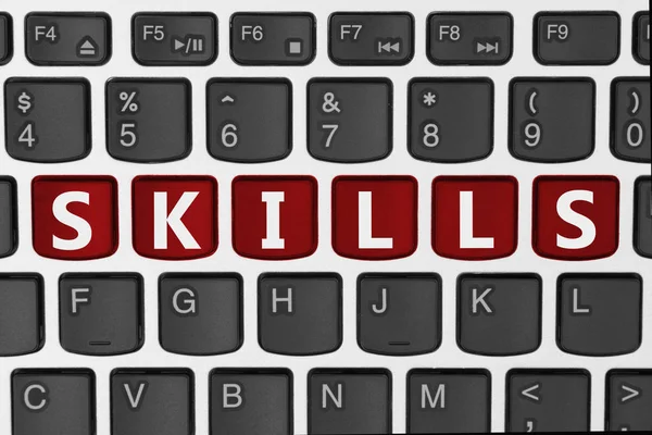 Skills Training Internet Close Keyboard Red Highlighted Text Skills — Stock Photo, Image