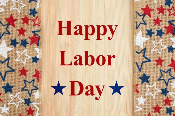 Boldog Labor Day Szöveg Usa Piros Fehér Kék Csillagok Zsákvászon — Stock Fotó