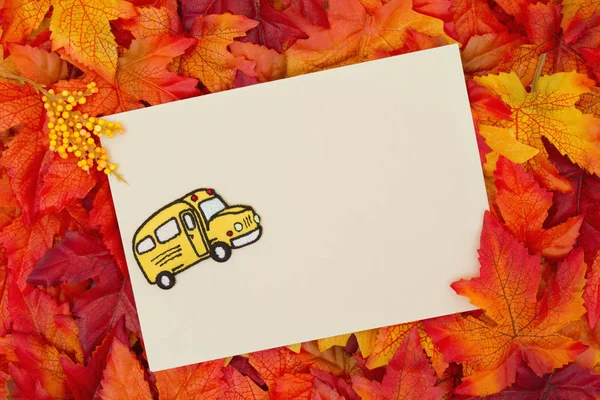 Back School Message Some Fall Leaves Blank Beige Greeting Card — Stock Photo, Image
