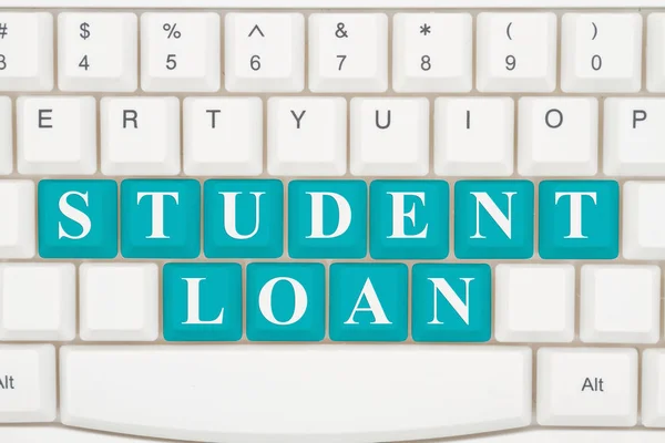 Applying Student Loans Online Close Keyboard Teal Highlighted Text Student — Stock Photo, Image