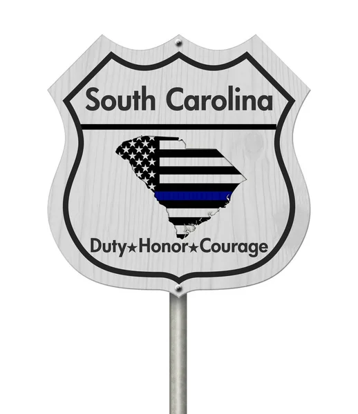 South Carolina Thin Blue Line Highway Sign Carolina Sul Mapa — Fotografia de Stock