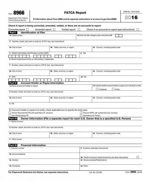 Federal Tax 8966 Factca Tax Form — Stock Photo, Image