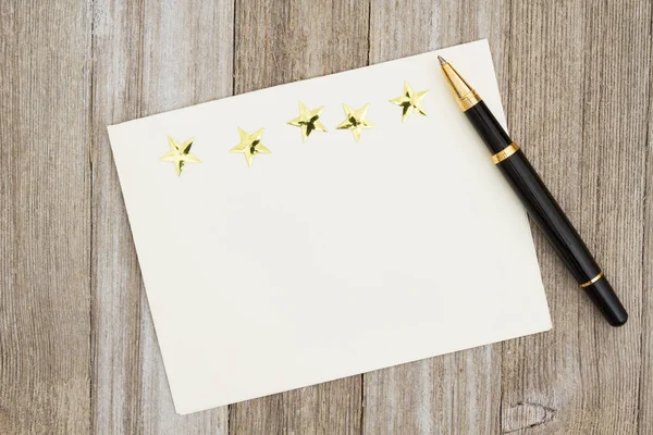 Blank Greeting Card Weathered Wood Pen Five Good Stars Copy — Stock Photo, Image