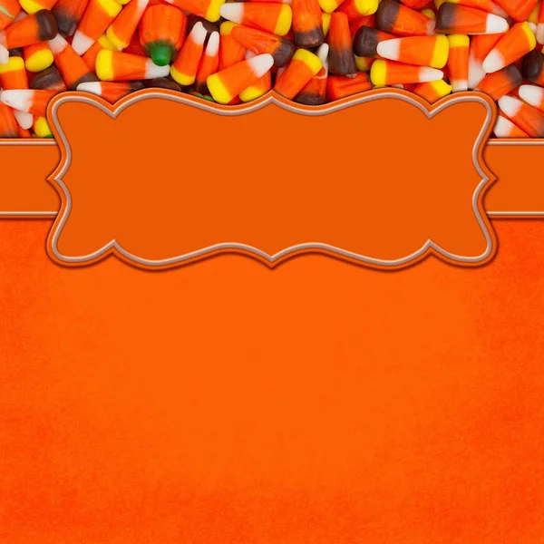 万圣节的橙色糖果玉米方形边框与您的邮件的副本空间 — 图库照片