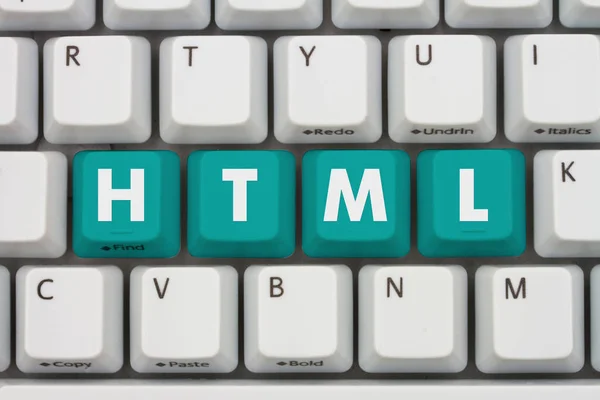 Computer Coding Html Close Keyboard Teal Highlighted Text Html — Stock Photo, Image