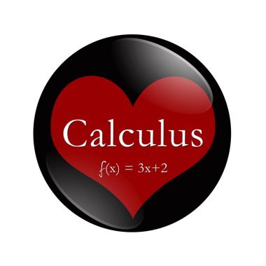 Diferansiyel ve İntegral Hesap düğmesini, word matematik ile siyah ve kırmızı bir düğme ve bir denklem ve beyaz bir arka plan üzerinde izole kalp seviyorum.