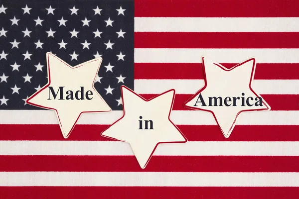 United States America Flag Three Wood Stars Text Made America — Stock Photo, Image