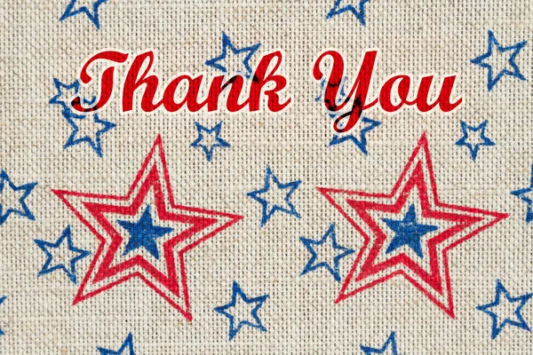 Thank You Text Red Blue Stars Burlap — Stock Photo, Image