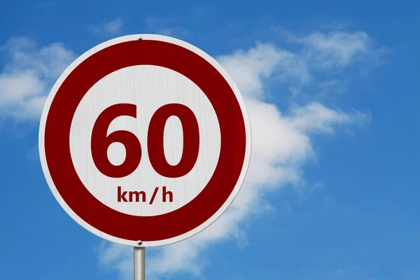 Rote Und Weiße Höchstgeschwindigkeit Europäischen Stil Schild Mit Himmelshintergrund — Stockfoto