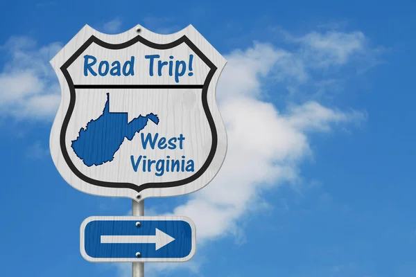 Υπογραφή Αυτοκινητόδρομο Ταξίδι Δρόμο Δυτική Βιρτζίνια Δυτική Βιρτζίνια Χάρτης Και — Φωτογραφία Αρχείου