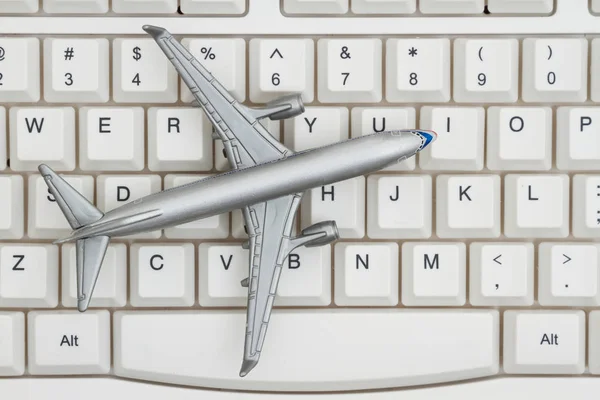 Booking Your Flight Internet Close Keyboard Aiplane — Stock Photo, Image