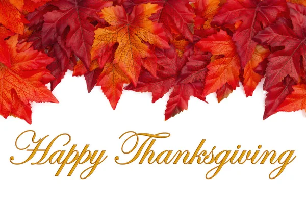 Frohe Danksagung Mit Roten Und Orangefarbenen Herbstblättern Über Weißem — Stockfoto