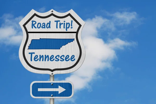 Τένεσι Ταξίδι Στον Αυτοκινητόδρομο Πινακίδα Tennessee Χάρτη Και Κείμενο Road — Φωτογραφία Αρχείου