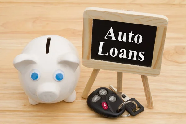 Learning Car Loans Piggy Bank Desk Chalkboard Car Keys Text — Stock Photo, Image