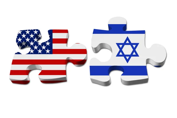Israël Samen Werken Amerikaanse Vlag Israëlische Vlag Twee Puzzelstukjes Geïsoleerd — Stockfoto