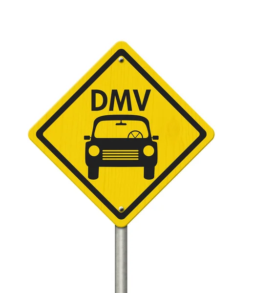 Návštěva Dmv Highway Varovným Signálem Ikony Auta Textu Dmv Žluté — Stock fotografie
