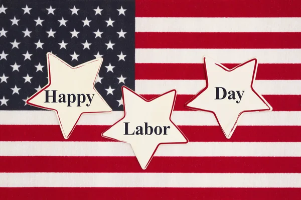 United States America Flag Three Wood Stars Text Happy Labor — Stock Photo, Image