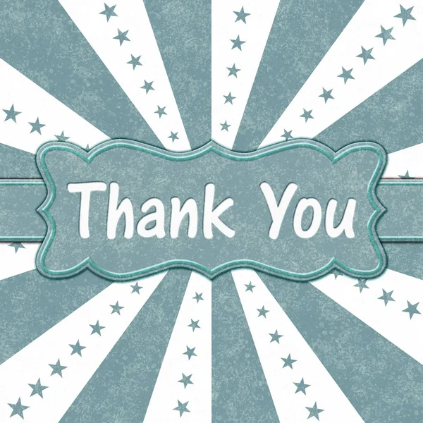 Teal White Stars Burst Lines Thank You Message Ribbon — Stock Photo, Image