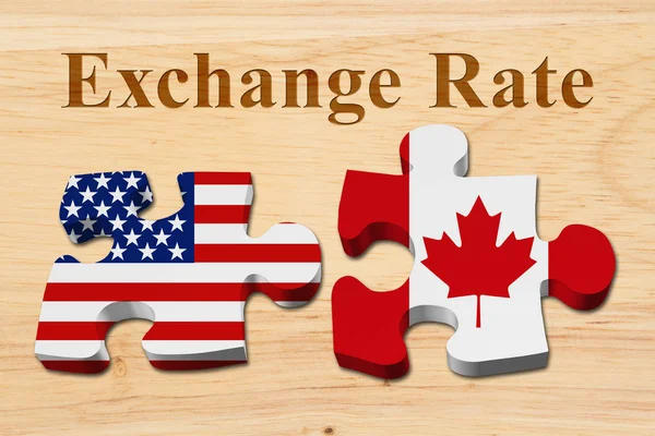 Taxa Câmbio Dólar Dos Eua Para Dólar Canadense Duas Peças — Fotografia de Stock