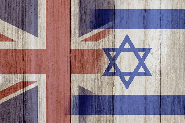 Relationship Britain Israel Flags Britain Israel Merged Weathered Wood — Stock Photo, Image