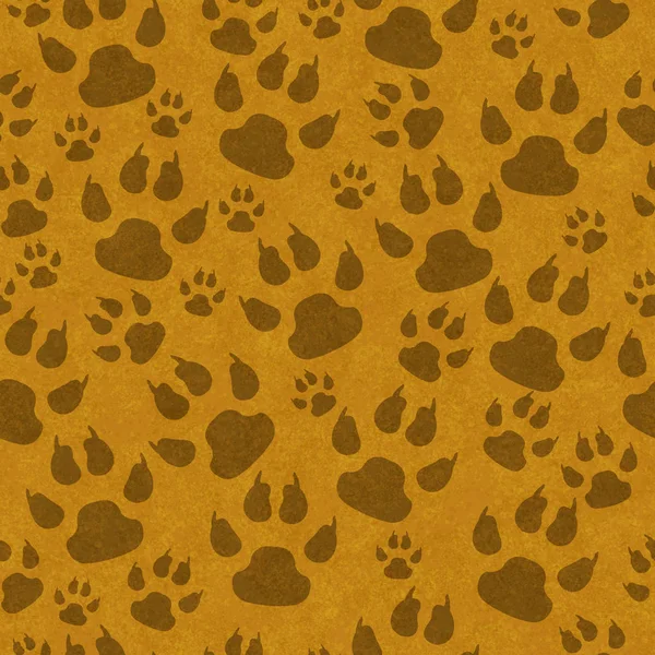 茶色の猫の足印刷シームレス パターン テクスチャ背景 — ストック写真