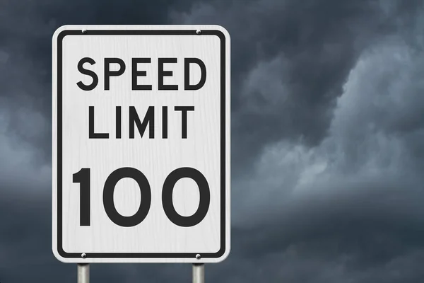 100 Mph Speed Limit Sign Isolated Stormy Sky Background — Stock Photo, Image