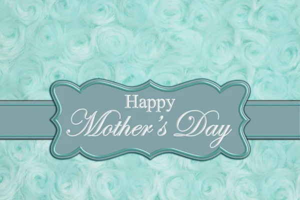 快乐的母亲节在一个苍白的茶花玫瑰毛绒面料与丝带和横幅 — 图库照片