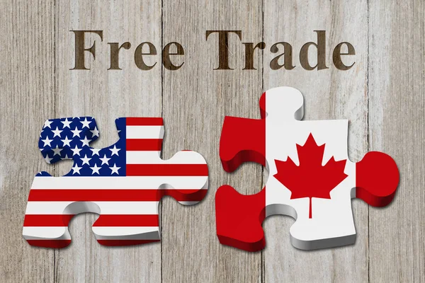 Вільної Торгівлі Між Сша Канади Дві Головоломки Штук Прапорами Сша — стокове фото