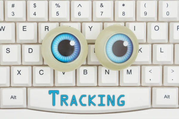 Being Tracked Internet Blue Googly Eyes Keyboard — Stock Photo, Image