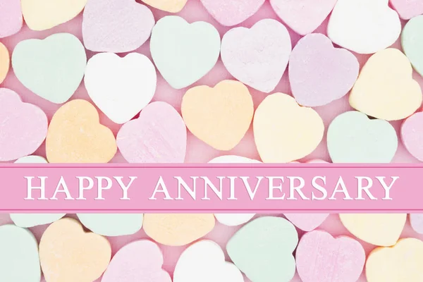 Retro Happy Anniversary Greeting Retro Heart Shaped Candy Pick Fabric — Stock Photo, Image