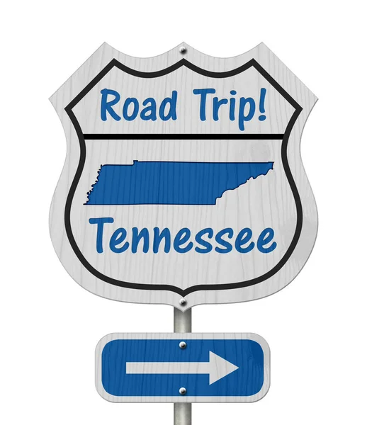 Tennessee Road Trip Otoban Işareti Tennessee Harita Metin Üzerinde Beyaz — Stok fotoğraf