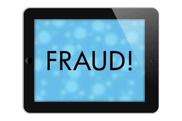 Fraud Alerts, Tablet with words Fraud in Text isolated on a white background