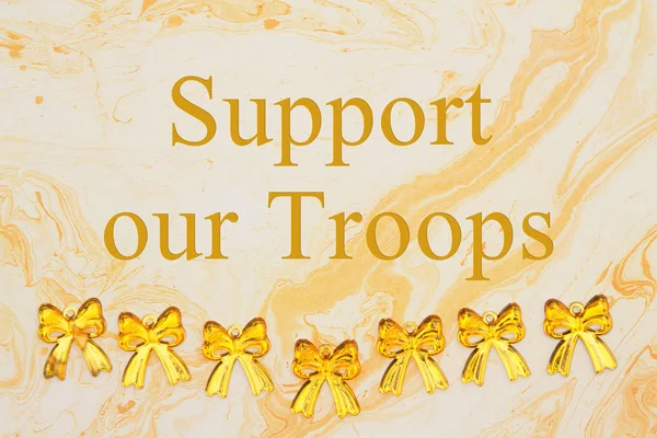 Support Our Troops Message Yellow Ribbons Yellow Textured Watercolor Paper — Stock Photo, Image