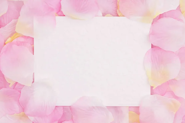 空白的爱贺卡粉红色的玫瑰花瓣 你可以用来作为一个模拟你的信息浪漫 — 图库照片