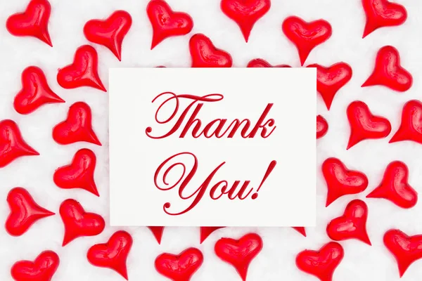 Σας Ευχαριστούμε Ευχετήρια Κάρτα Κόκκινες Καρδιές Λευκό Ύφασμα Βελούδου Σαγρέ — Φωτογραφία Αρχείου