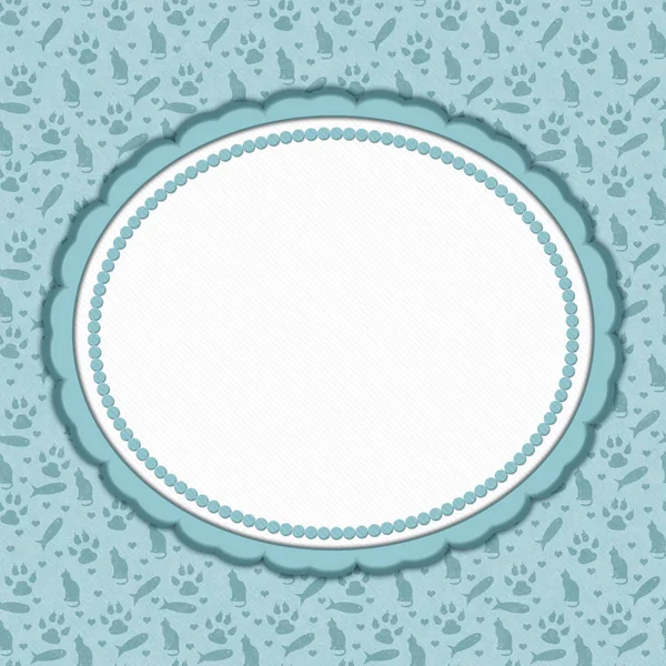 Teal White Cat Pattern Oval Border Copy Space Your Message — Stock Photo, Image