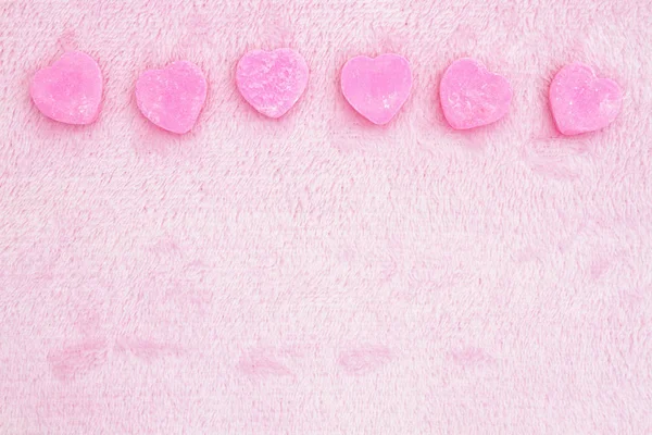 Pink Love Background Pink Fabric Candy Hearts Background — Stock Photo, Image