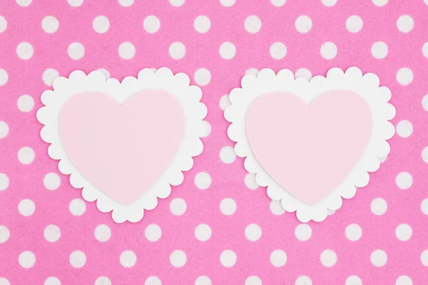 Twee Lege Witte Roze Hartjes Helder Roze Witte Polka Dot — Stockfoto