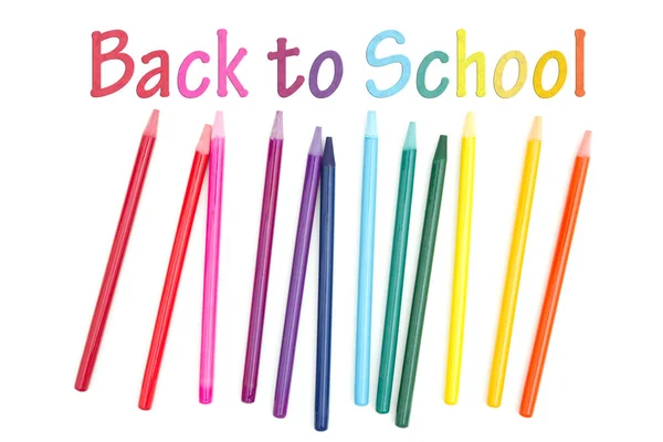 Back School Message Colored Watercolor Pencils Isolated White — Stock Photo, Image