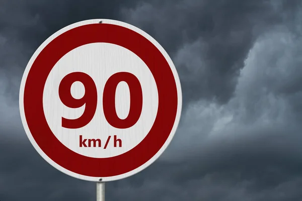 Red and white 90 km speed limit sign — Stock Photo, Image