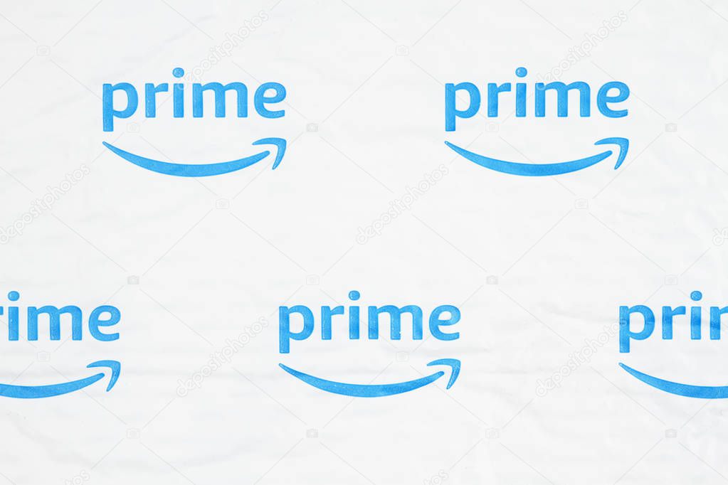 South Carolina, USA March 2019. Illustrative editorial image of the Amazon Prime log on a white plastic bubble envelop