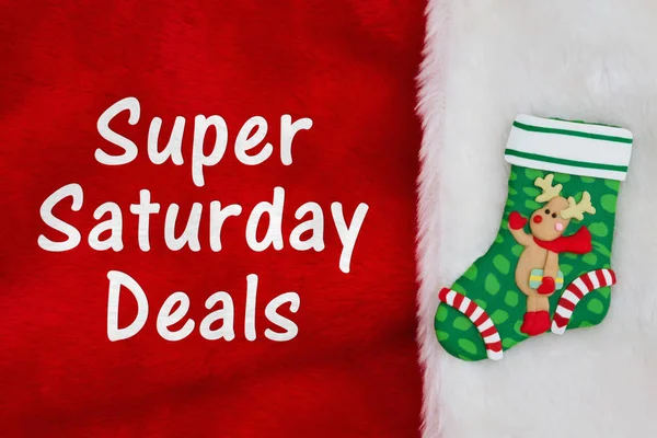 Super Saturday Deals with Christmas stocking with a olen on — стоковое фото