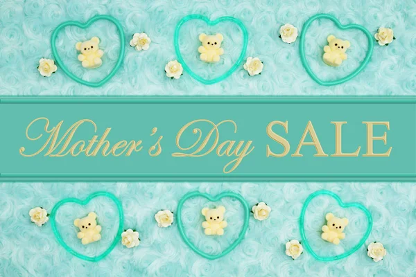 Mother's Day Sale message with teal frame hearts, teddy bears an — Stock Photo, Image